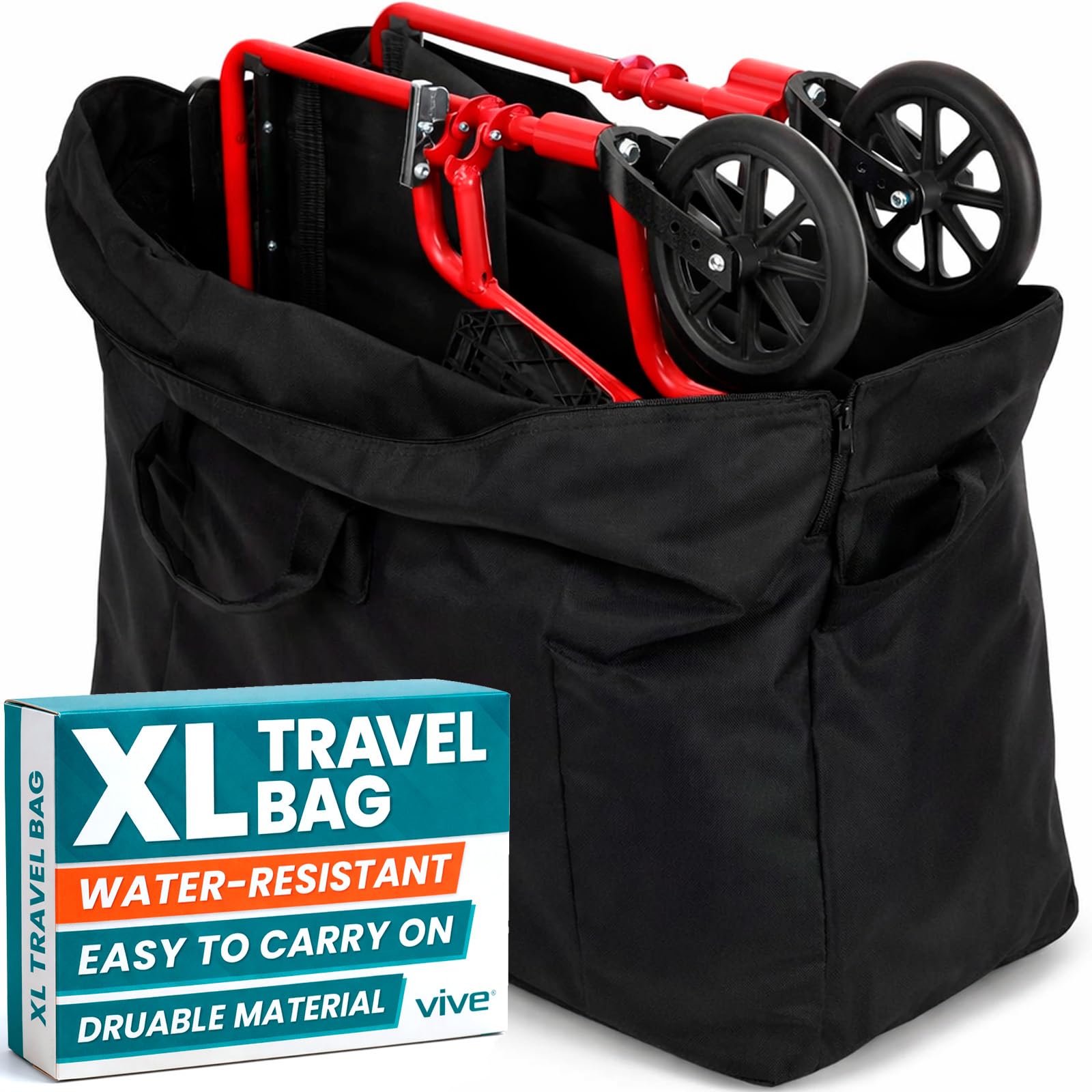 Vive Rollator Reisetasche – für zusammenklappbaren Rollstuhl, kompakter Rollstuhl-Transportstuhl – leicht, tragbar, extra – große Tragetasche – Tragetasche für Auto und Flugzeug, TSA-Reisen
