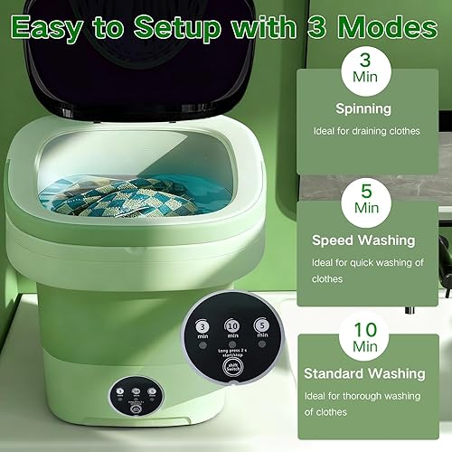 Vista 5 de Lavadora portátil, mini lavadora plegable de 15 litros con 3 modos de limpieza para ropa de bebé, ropa interior, pequeña lavandería plegable