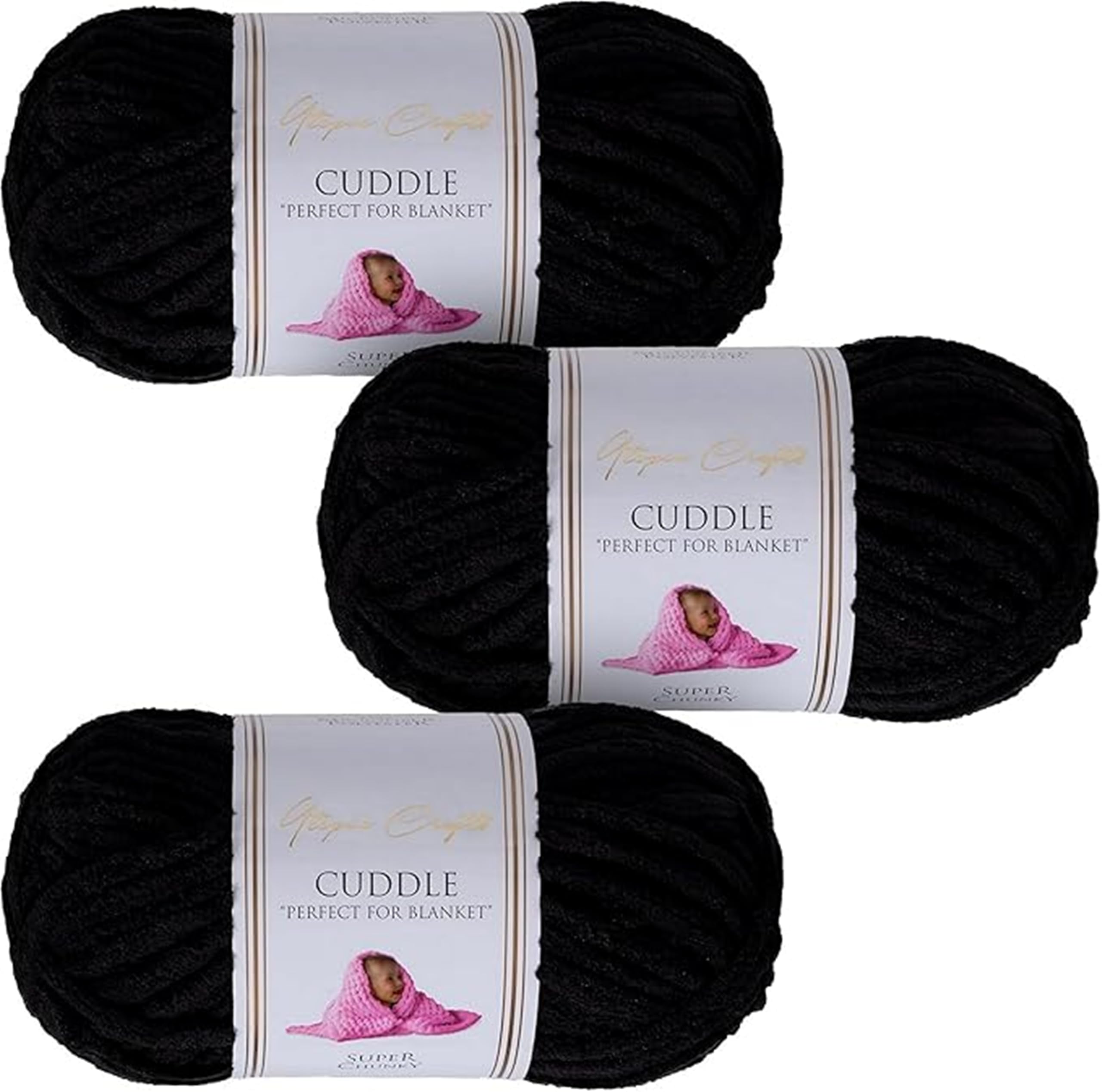 Utopia Crafts Cuddle Super Chunky Chenille Soft Yarn 3X 100g (Black)