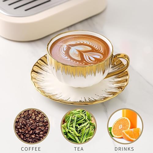 Miniatura 2 de LETAOTAO Tazas de capuchino con platillos, juego de tazas de café doble de porcelana de 7 onzas, tazas de café turco de cerámica con borde dorado
