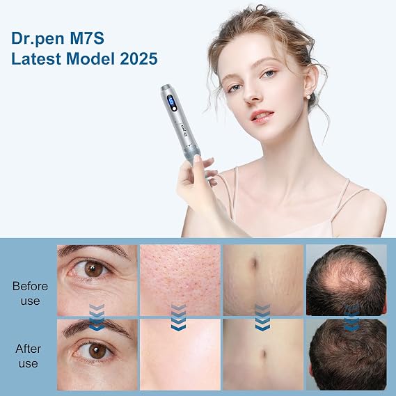 Dr.pen M7S Microneedling Pen, 2025 Dr.pen's Latest Model, Anti-Wrinkles and Scars, Dr.pen Microneedling with 27Pcs Cartridges(9 Models), Professional Microneedling for Face/Body/Hair Growth, Silver