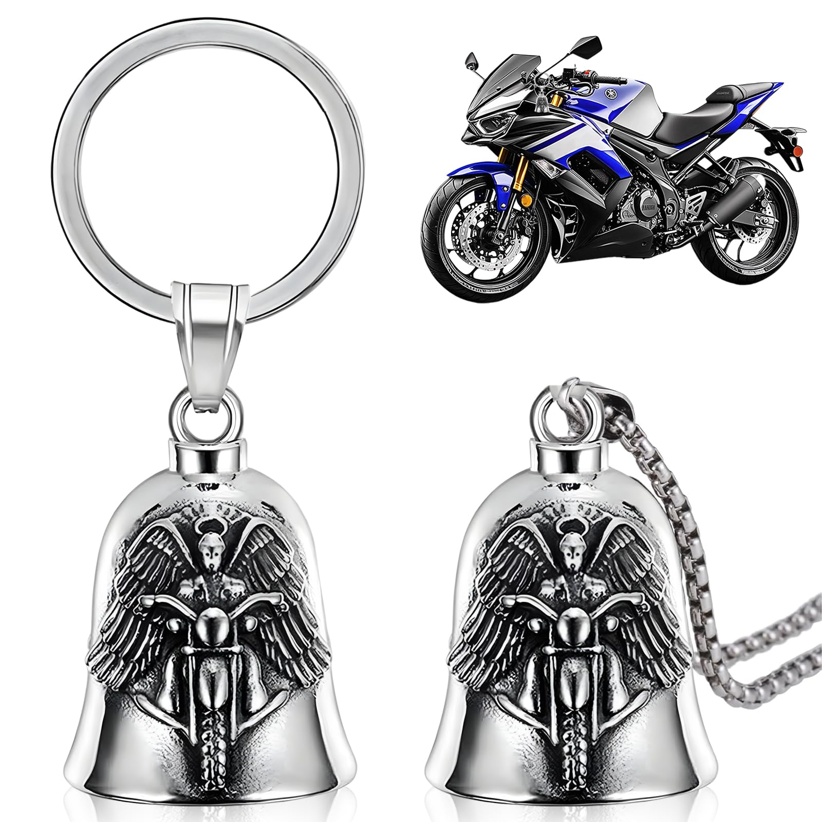 Motorcycle Guardian Bell for Motorbikes 2 Pcs Guardian Riding Bell with Titanium Steel Chain, Lucky Charm for Biker, Easy Mounting for Bicycles Mountain Bikes Keychains, Gift for Man Riders Husband