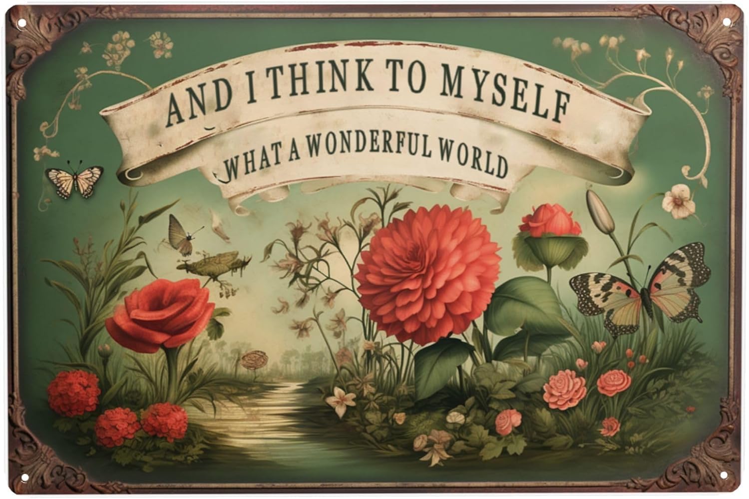 Anceky What A Wonderful World I See Trees Of Green Red Roses Too Sign Flower Metal Tin Sign Vintage Garden Signs Kitchen Wall Art Decoration Funny Flowers Girl Metal Tin Signs 5.5x8 Inch