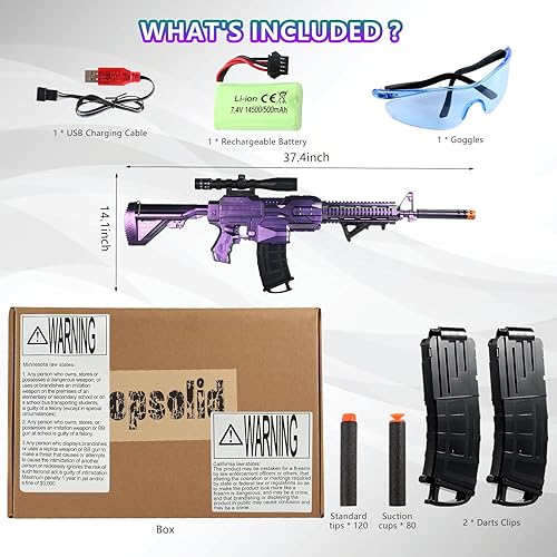 Miniatura 6 de Pistolas de juguete para niños de 8 a 12 años, pistola de juguete automática eléctrica de juguete con 200 balas, 2 revistas, 1 gafas, juguetes