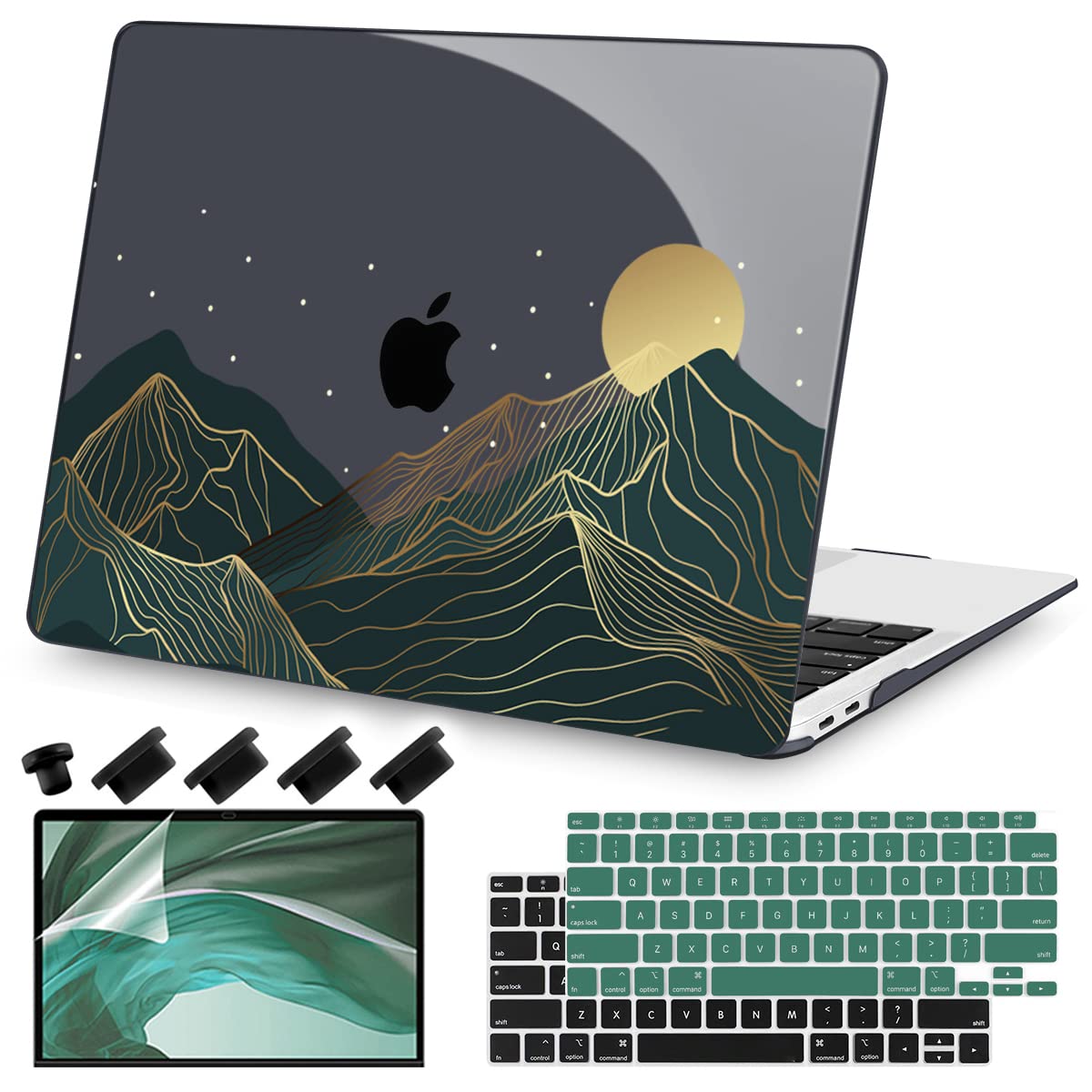 Teryeefi for MacBook Air M1 13 inch Case 2018 2019 2020 (Model A2337 A2179 A1932) with Touch ID & Retina, Printing Hard Shell Case + Keyboard Cover +