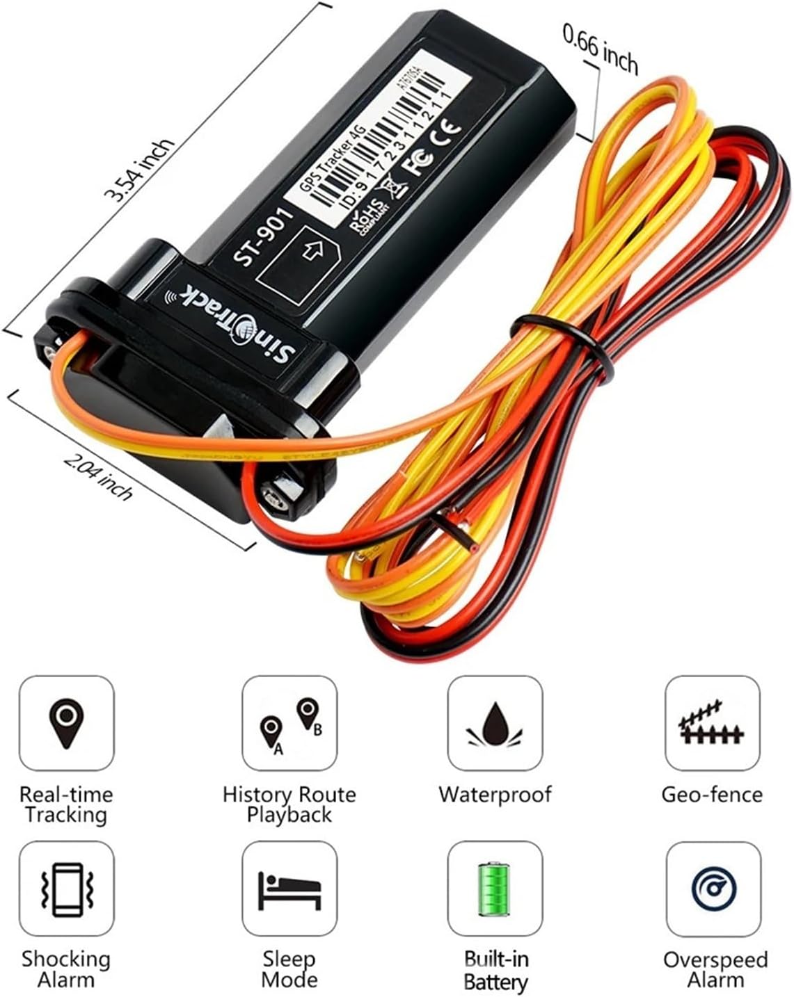 New 4G Mini Tracker for ST-901L Waterproof Builtin Battery GPS for Car Vehicle GPS Device Motorcycle with Online Tracking Software(4G with Bat and Box)
