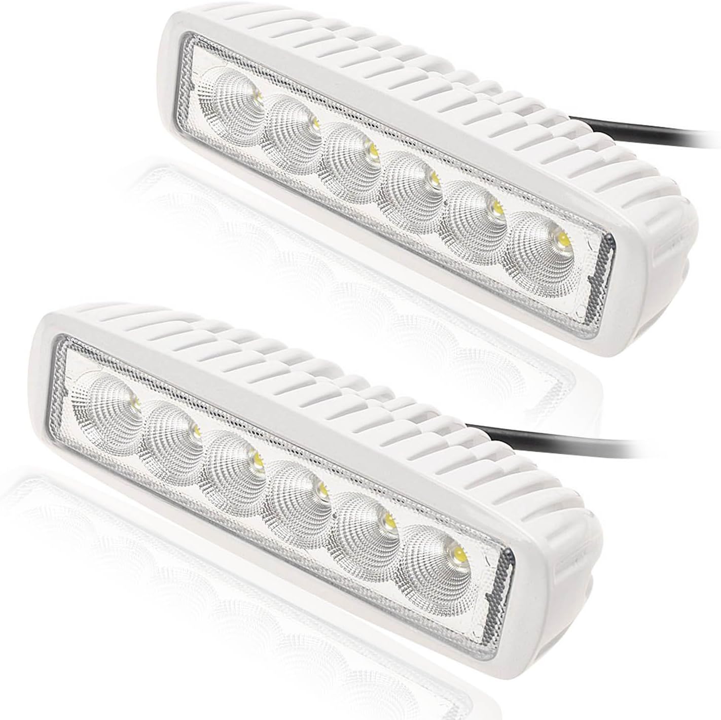 KAWELL Slim 2 Pack 18W Off Road Led Work Light Bar 6.2 Inches 6500K LED Flood Light Bar for ATV SUV Jeep Boat Truck White