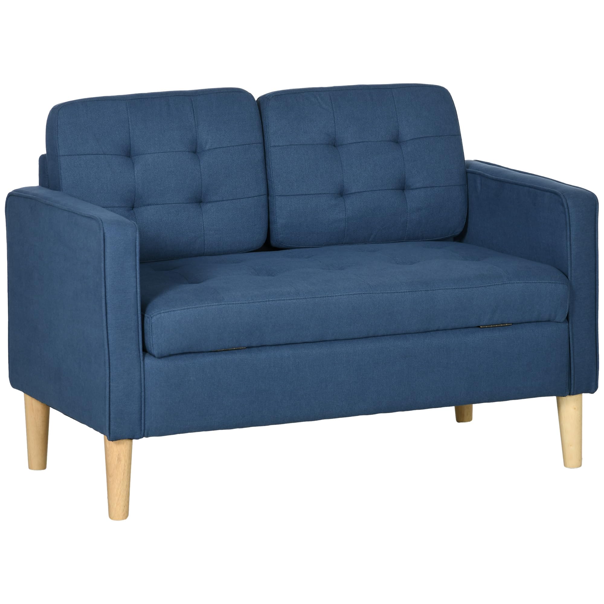 Homcom Unisex Blue Compact Loveseat Sofa 2 Seater Sofa With Storage And Wood Legs In
