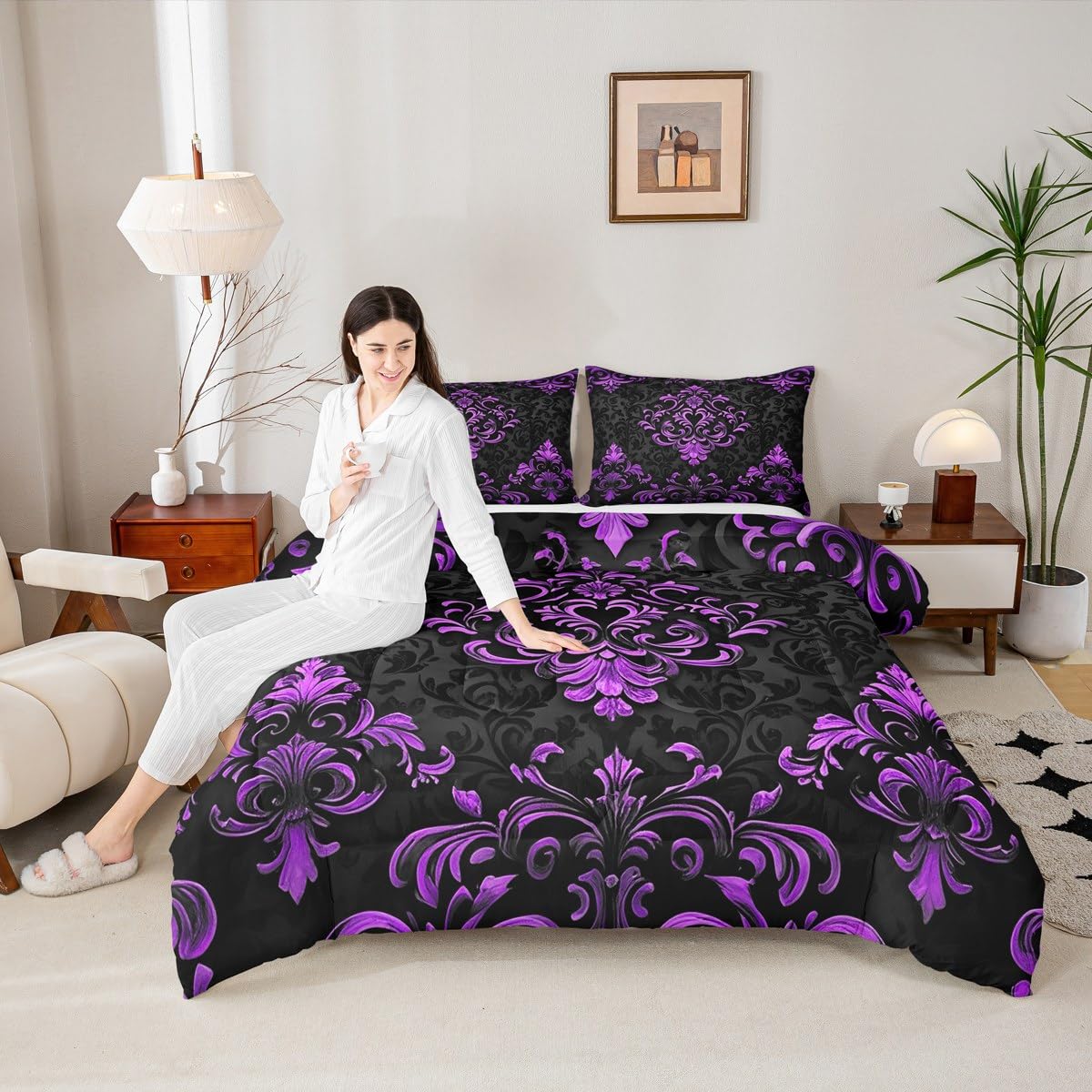 Erosebridal Beddengoed met damast voor volwassenen, zwart, antiek