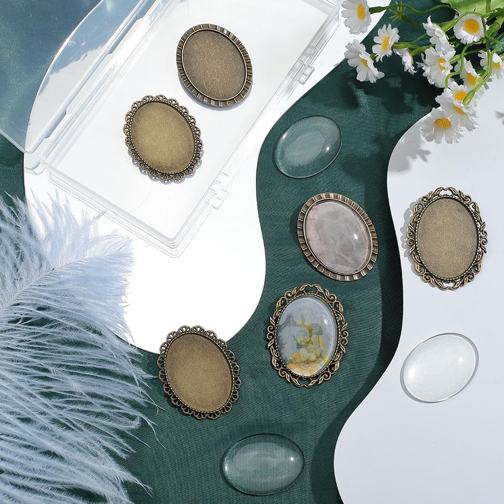 SUNNYCLUE 1 Box 6pcs Brooch Pin Making Kit Cabochon Bezel Tray Tibetan Style Alloy Metal Antique Photo Badge Pin Basic Blank Bezel Include 6pcs Glasses Cabochon for Jewelry Making Women DIY Crafting - Image 3
