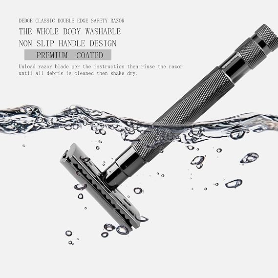 DEDGE Classic Double Edge Safety Razor Single Blade Razor For Men, Reusable Razor, with 5 Premium Razor Blades(Black)