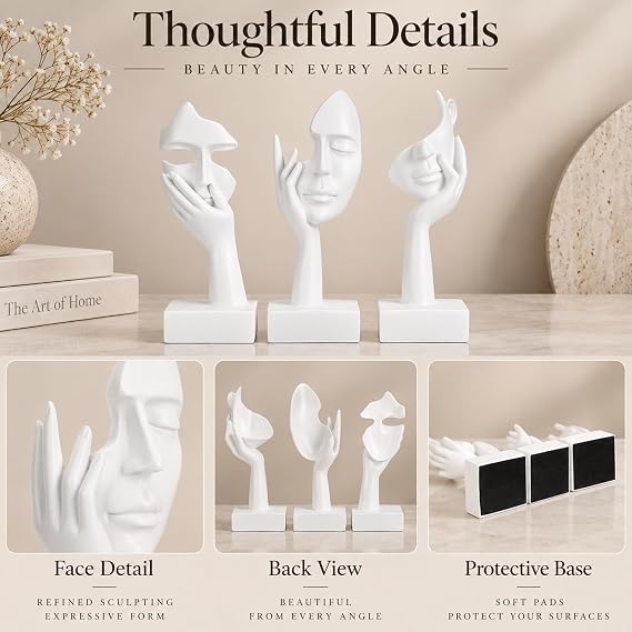 3 Pcs Thinker Large Statue Set - White Art Abstract Home Accent Figurines for Living Room, Bedroom, Shelves, Office Desktop, Coffee Table Decor, Gift for Women (3 Pcs White, 9