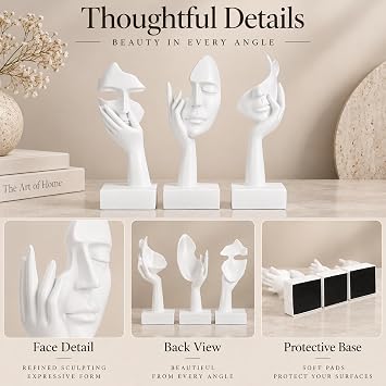 3 Pcs Thinker Large Statue Set - White Art Abstract Home Accent Figurines for Living Room, Bedroom, Shelves, Office Desktop, Coffee Table Decor, Gift for Women (3 Pcs White, 9