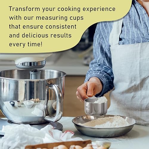 Miniatura 6 de BERYLER Paquete de 2 vasos medidores, 1 taza (8.1 fl oz, 240 cc, 8 onzas), tazas medidoras de acero inoxidable, taza medidora de metal, utensilios