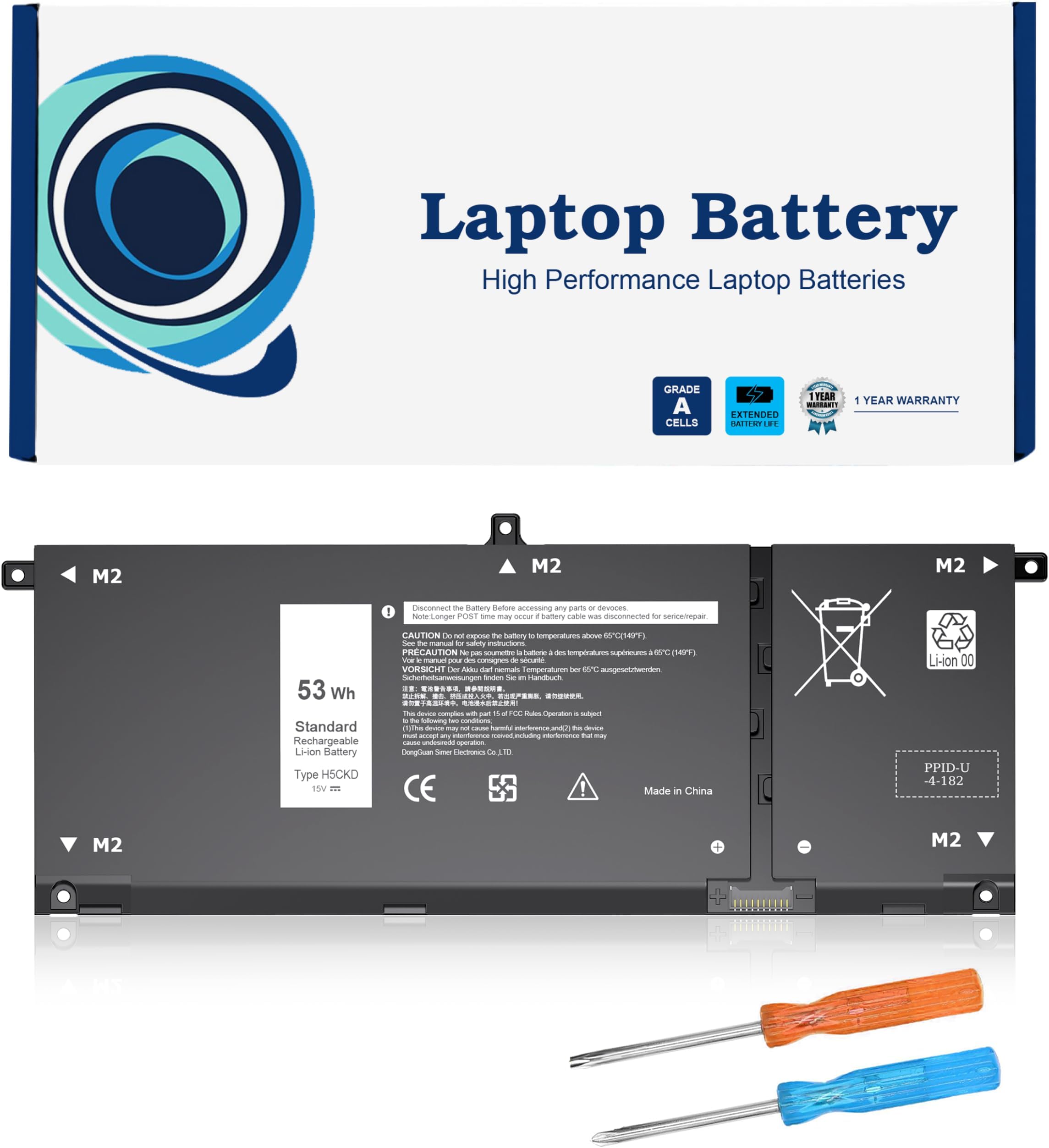 New 53Wh H5CKD Battery Replacement for Dell Inspiron 5400 5406 7405 7300 7306 7500 7506 2-in-1 Silver 5300 5301 5401 5402 5408 5409 5501 5502 5508 5509 Series Latitude 3410 3510 Vostro 5300 5301 7T8CD