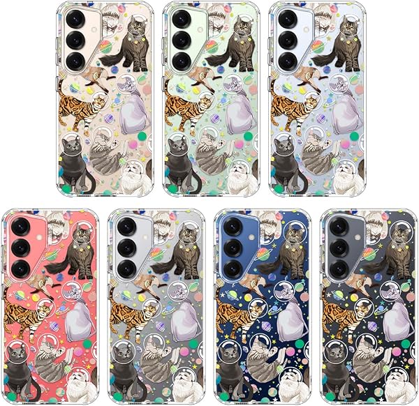 MOSNOVO Coque pour Samsung Galaxy S25 / Galaxy S24 - Housse Fine Transparente Antichoc en TPU + PC [Protection Contre Les Chutes de 2 m/Anti-Pelage] - Chat de l’Espace - 3