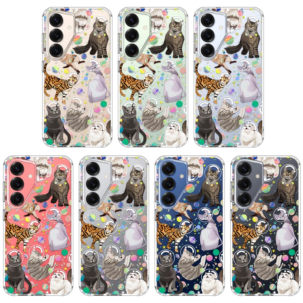 MOSNOVO Coque pour Samsung Galaxy S25 / Galaxy S24 - Housse Fine Transparente Antichoc en TPU + PC [Protection Contre Les Chutes de 2 m/Anti-Pelage] - Chat de l’Espace - 3