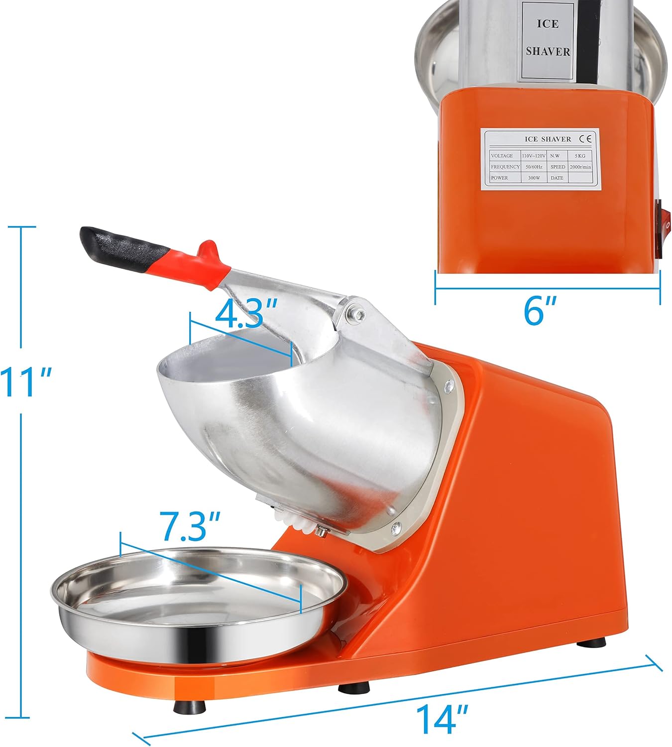 Smartxchoices Electric Ice Shaver Machine Ice Snow Cone Maker for Home Commercial Use 143 lbs New, 300W Stainless Steel Blade