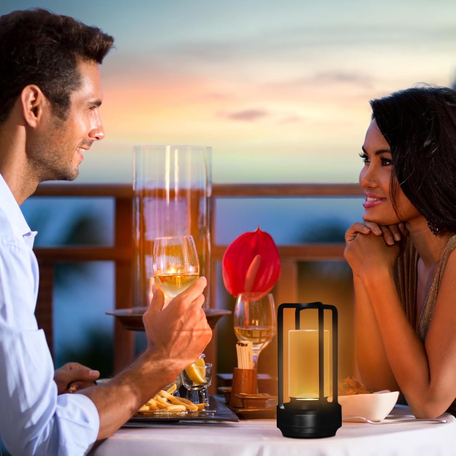 Cordless Rechargeable Table Lamps, Portable Lumisom Crystal Small Lantern Lamp with Touch Control & 3 Color Dimmable, 4000mAh Battery-Powered Klarako Crystal Desk Lanter (Black)