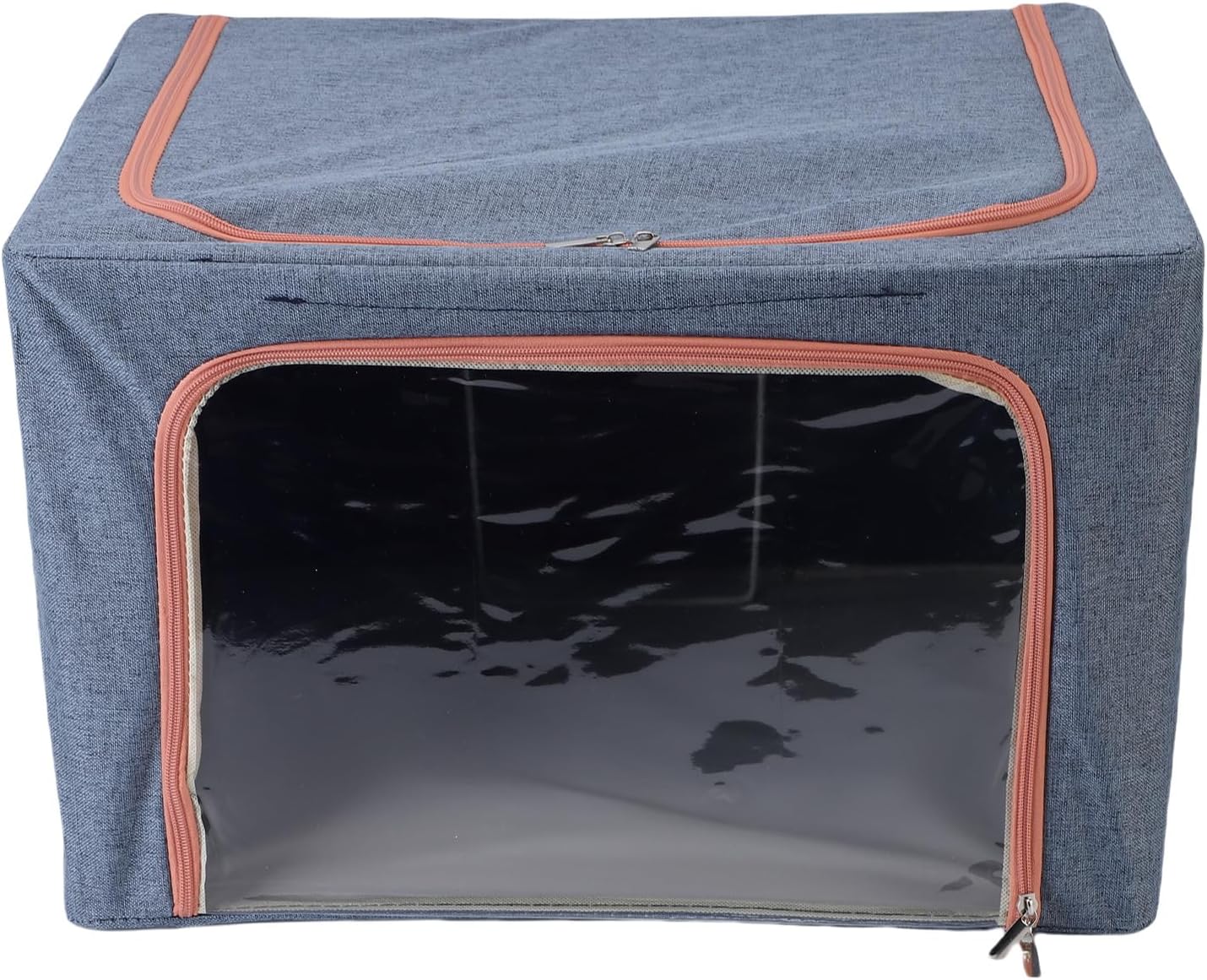 Yinhing Clothes Storage Bin Foldable Fabric Blanket Storage Container with Clear Window 2 Openings Navy Blue for Seasonal Wardrobe Organization (100L)