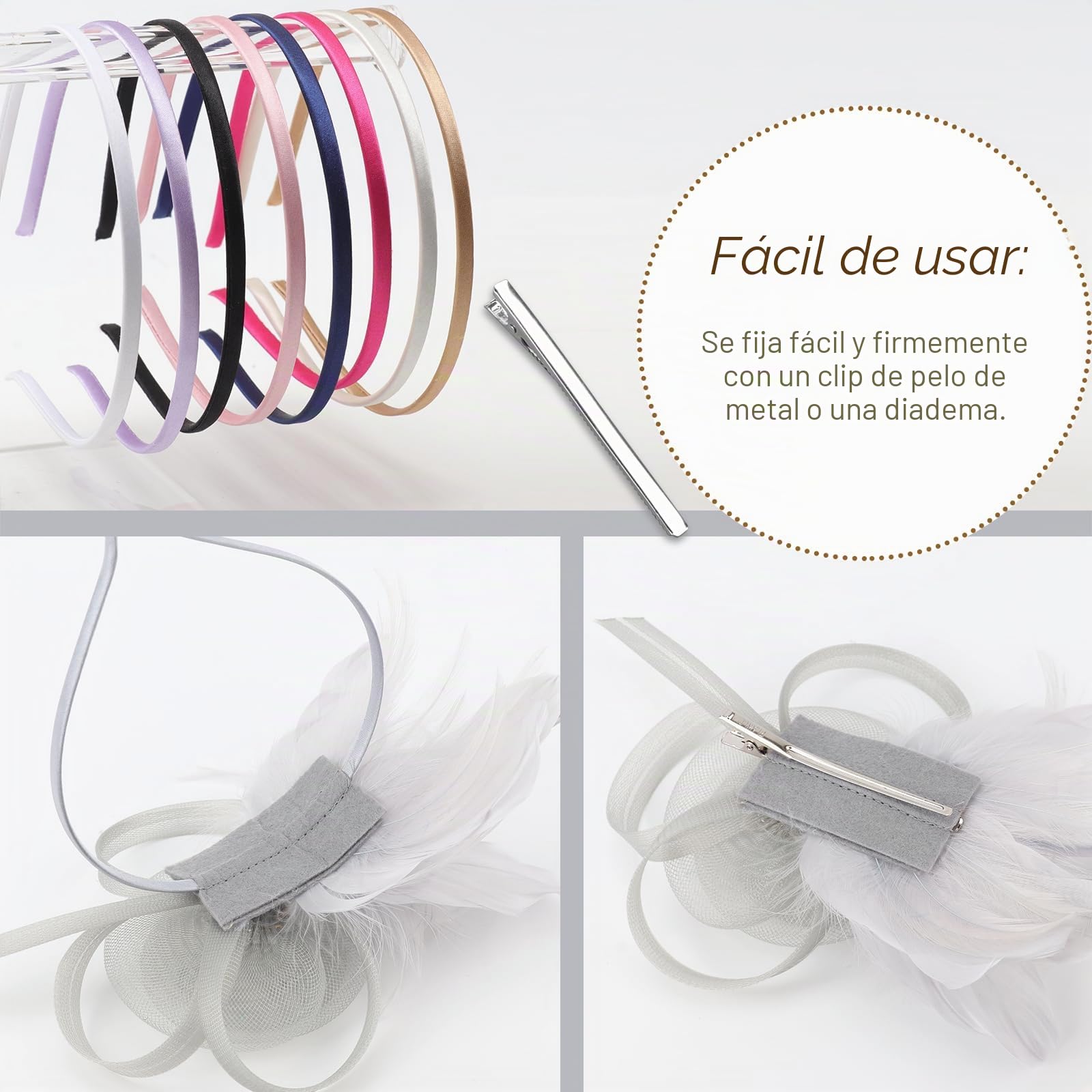 DRESHOW Fascinator Sombrero Flor de Plumas Clip de Pelo Elegante Sombrero de Malla Ideal para Fiestas, Cócteles, Bodas para Mujer