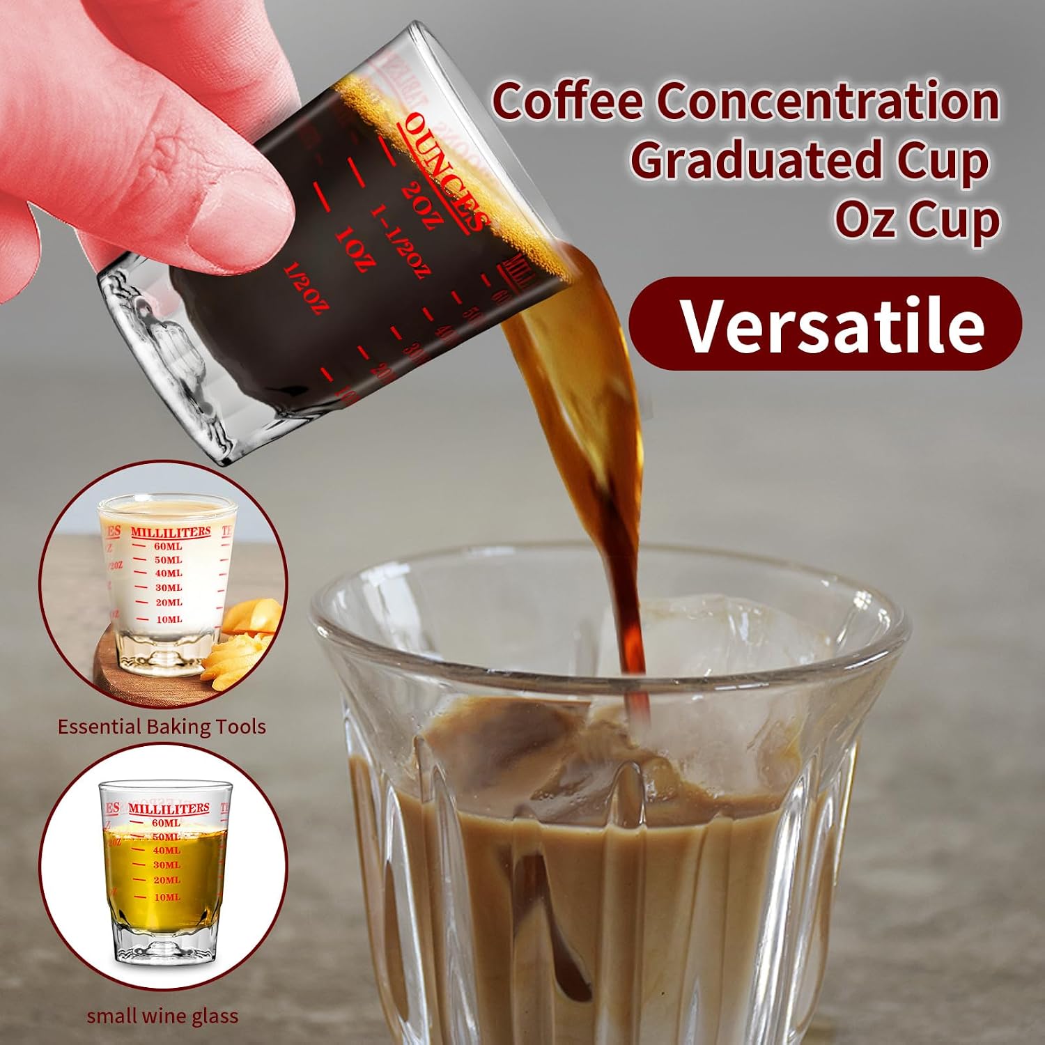 2Pcs 2 OZ 4 Features Shot Glasses Measuring cup Liquid Heavy Glass Wine Glass Espresso Shot -Incremental Measurement Heavy 60ML (2, red)