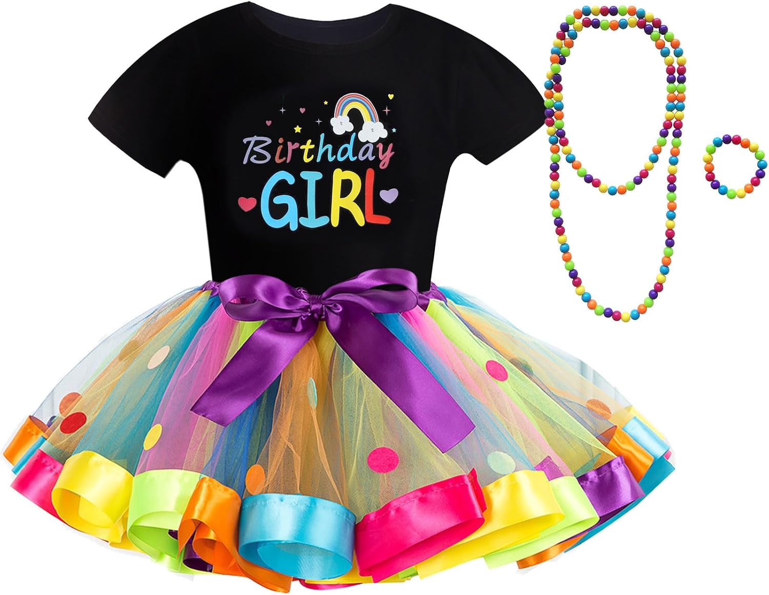 Girls Rainbow Tutu Ballet Skirt with Shirt, Necklace & Bracelet