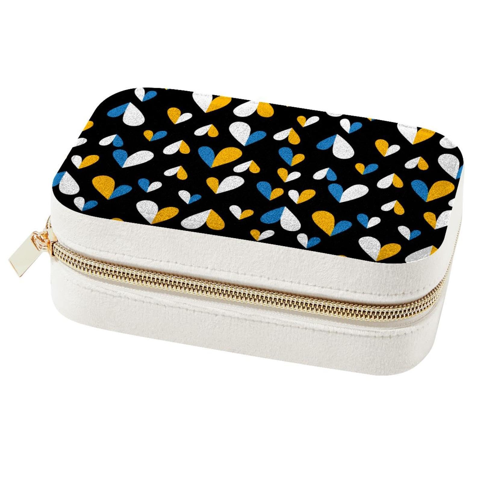 Boîte à bijoux portable en cœur jaune et bleu pour le voyage