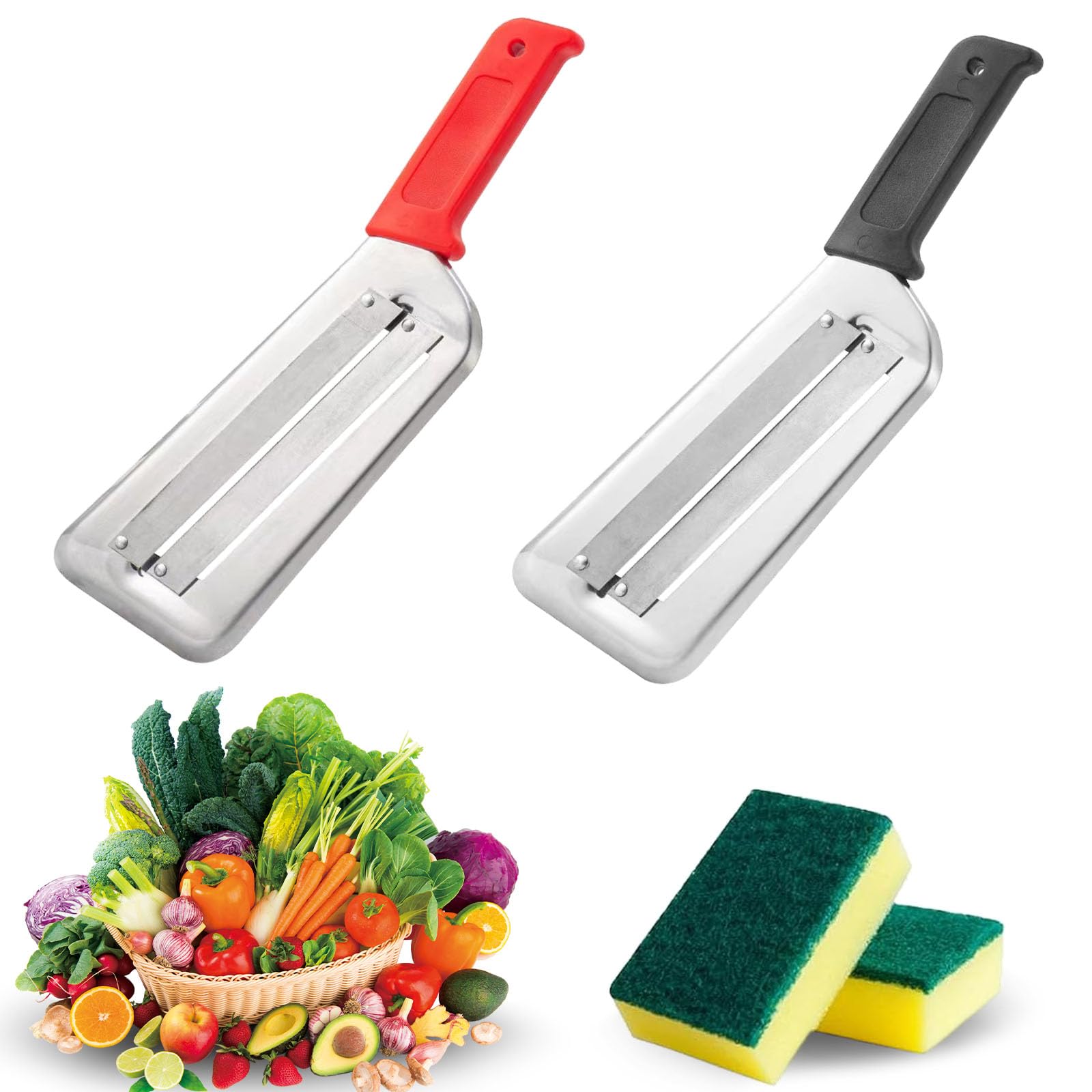 Stainless Steel Shredder Knife, 4 Pcs Stainless Steel Dual Blade Julienne Cutter, Cabbage Shredder for Slicing, Grating &amp; Shredding - Sharp Blades, Easy to Clean &amp; Durable (2Pcs-A)