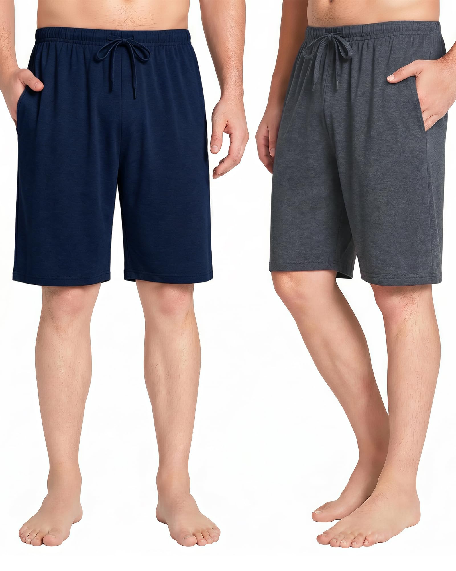 Chalier Cozy Pyjamahose Herren Kurz Schlafanzughose Weich Verstellbare Taille Modal Geschenk für Männer, Sommer Schlafshorts mit Beidseitige Taschen Geschenk zum Vatertag（2er-Pack）