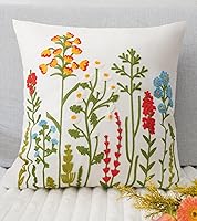 Puresora Embroidered Flower Throw Pillow Covers 18x18 - Soft Decorative Cushion Cases for Sofa, Chair, Bedroom, Living Room Home Decor