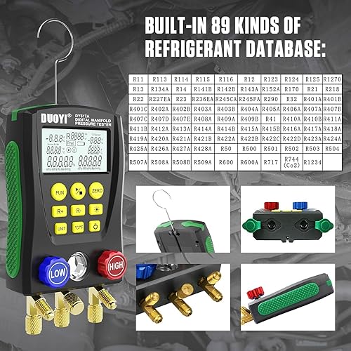 Miniatura 5 de Juego de manómetros digitales de refrigeración para aire acondicionadorefrigerador calibradores digitales HVAC con doble presión y prueba de