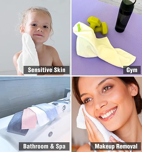 Miniatura 4 de Paquete de 12 paños de 13.0 x 13.0 in - Paños suaves para tu cara, paños de lavado para tu cuerpo (blanco + verde azulado)