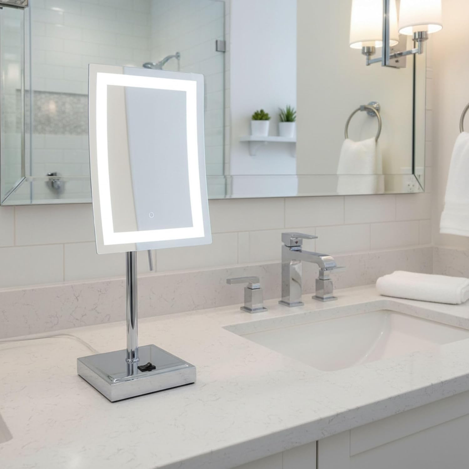 JERDON Lighted Tabletop Magnifying Mirror - LED Makeup Mirror with 5X Magnification in Chrome Finish - Model JRT910CL