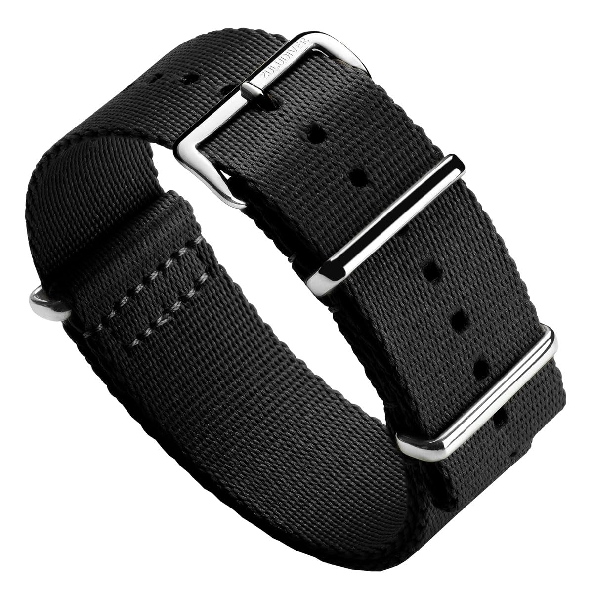 ZULUDIVER Apex Military Watch Strap – Heavy Duty Polyester, Waterproof & Durable, Soft Comfort Weave, Stainless Steel Hardware, Black, 22mm