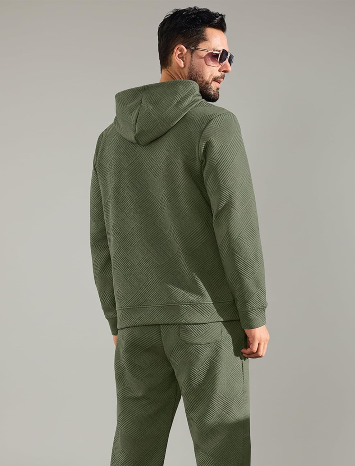 Vssjavun Mens Sweatsuits 2 Piece Set Long Sleeve Jacquard Sweatshirt Jogging Sweatpants Tracksuits - Image 3