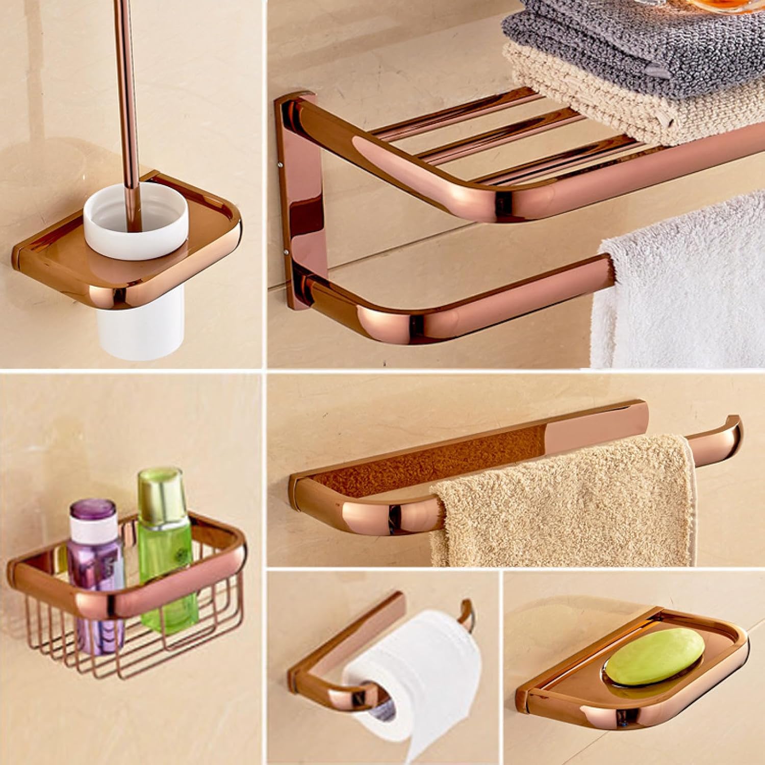 Towel Rack, Bathroom Hardware Pendant, Toilet Towel Rod, Bath Towel Shelf, Rose Gold Towel Ring
