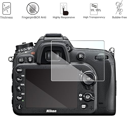 Miniatura 2 de AKWOX - Protector de pantalla de vidrio templado para Nikon D3500 D3400 D3300 D3200 D3100, AKWOX 0.012 in 2.5D alta definición 9H cubierta
