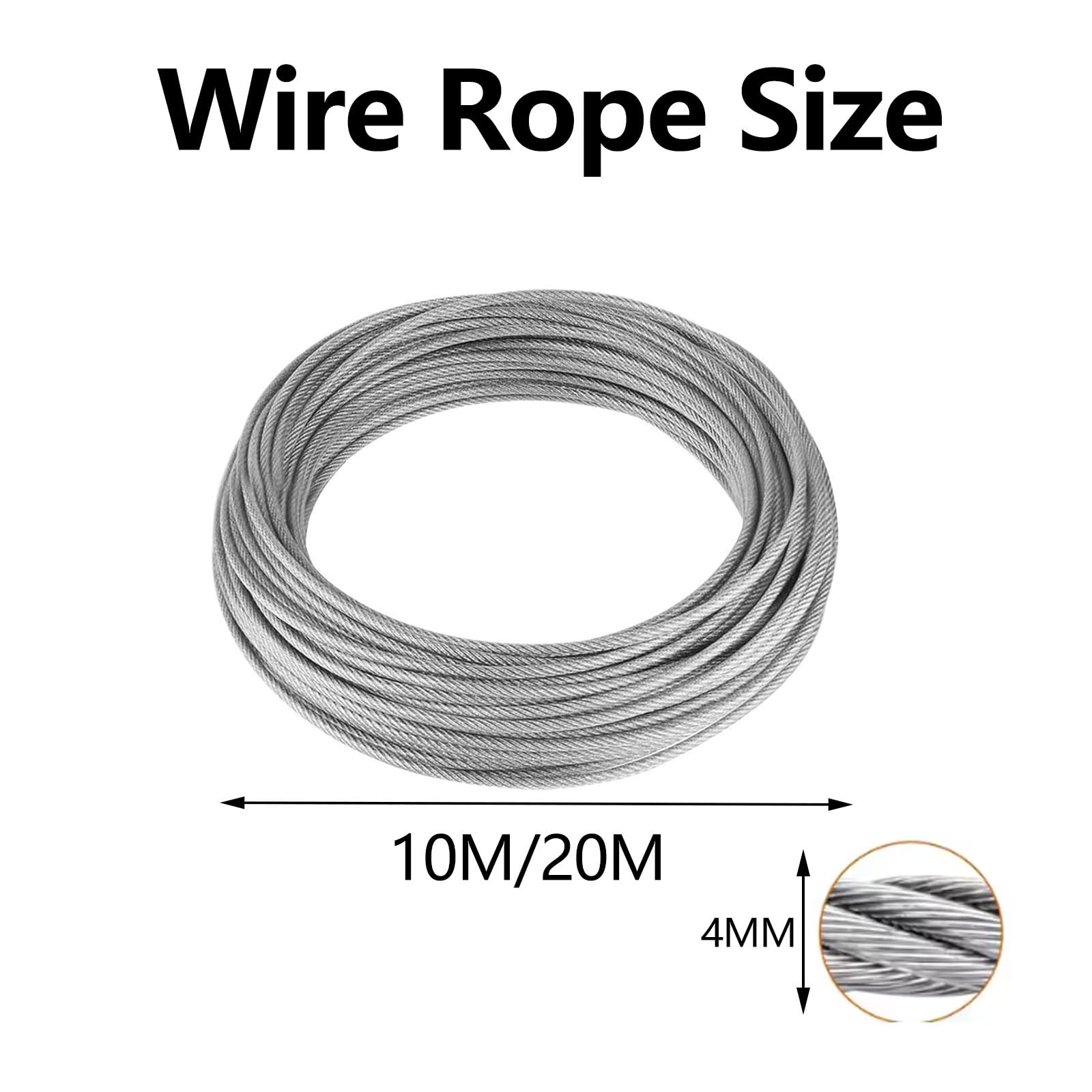 Cavo Acciaio Inox 4mm Corda Metallica in Acciaio 10/20m Corda in Acciaio Inossidabile Nucleo 7x19 Cavetto Acciaio per Appendere, Lamp, Filo Stendibiancheria, Tende, Giardino, Ringhiere(Size:20M)