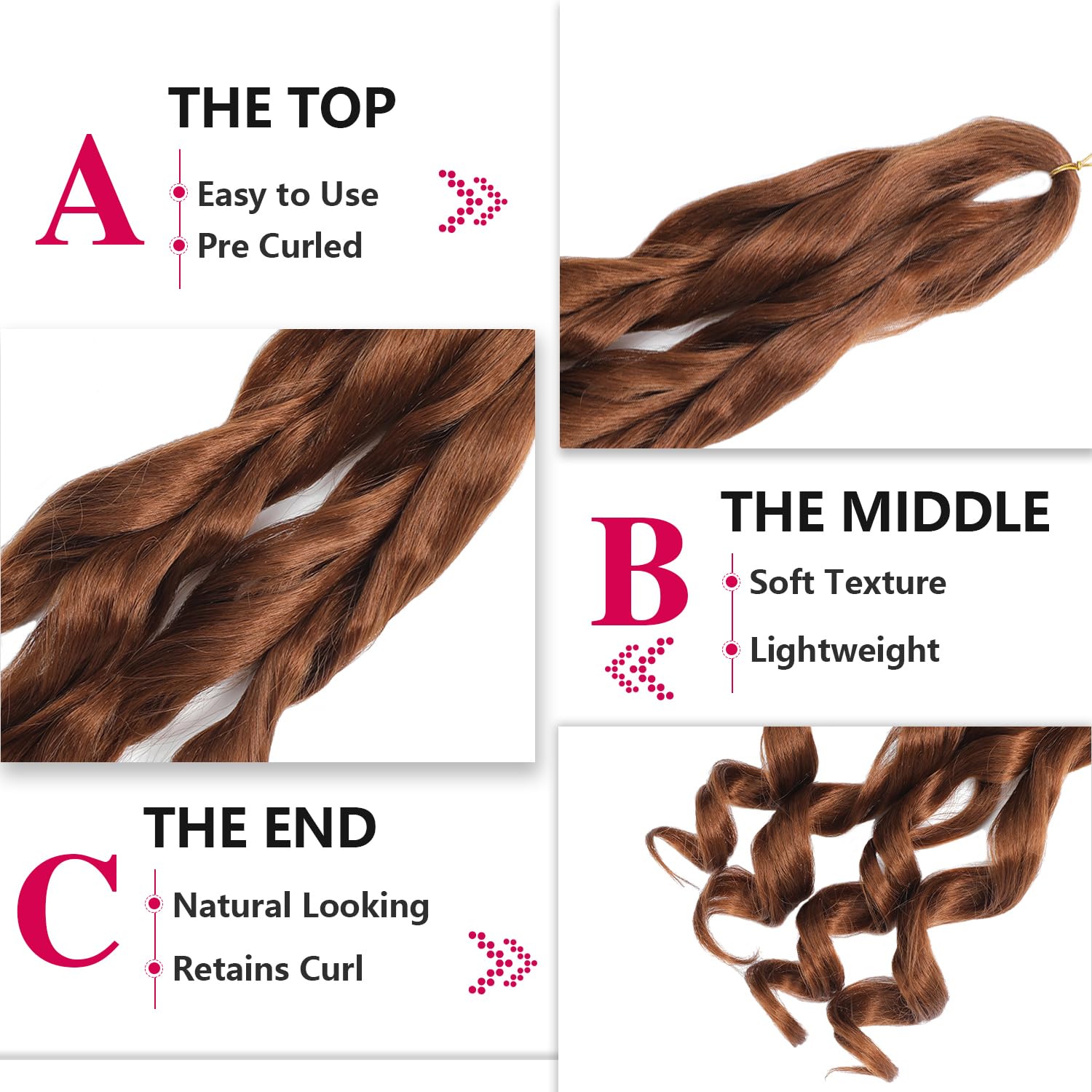 French Curly Braiding Hair 24 Inch 8 Packs - Pre Stretched Bouncy Braiding Hair- Loose Wavy Synthetic Hair Extensions For Black Women (24 inch 8 packs, 30)