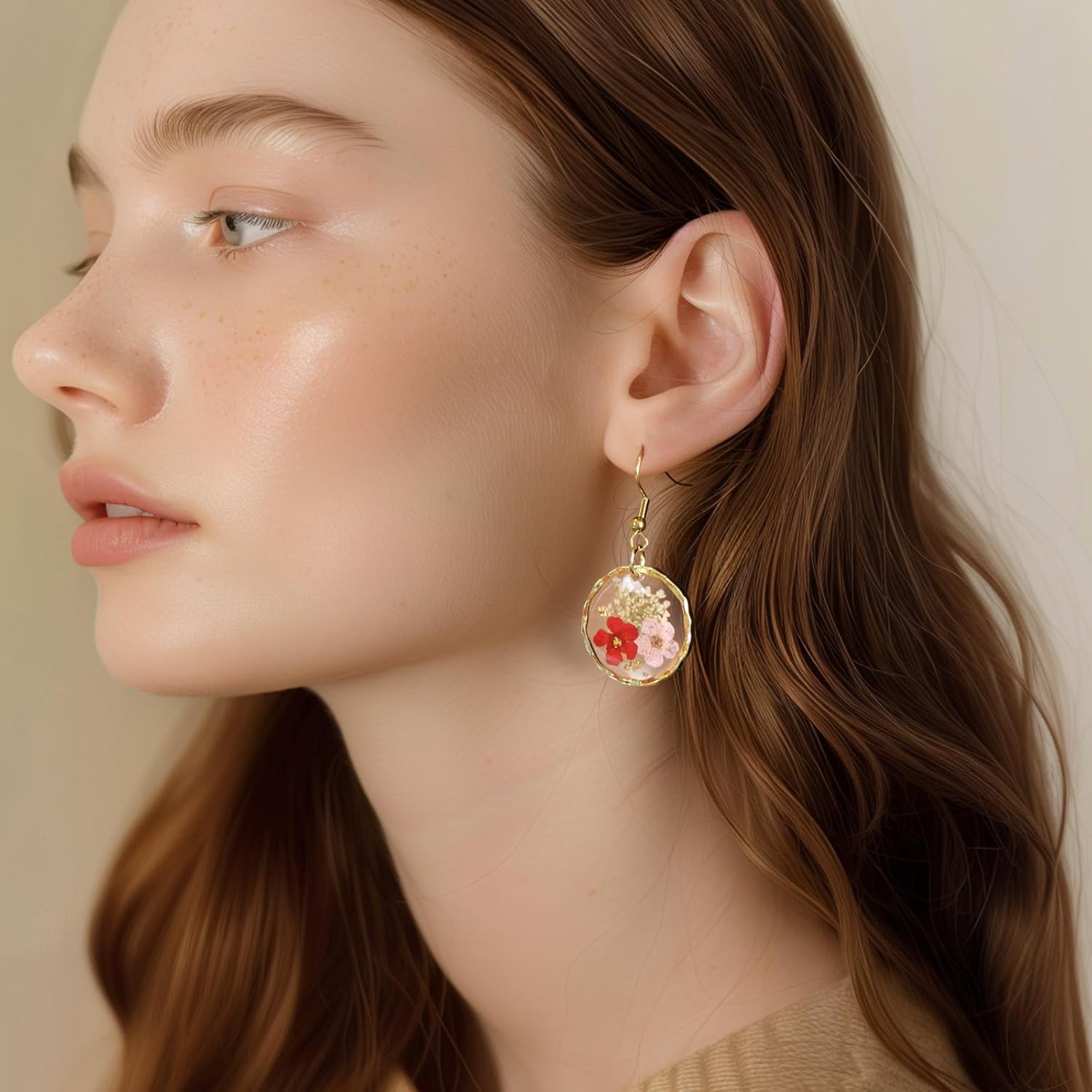 Forget Me Not and Queen Anne's Lace Pressed Wildflower Earrings, Dainty Sterling Silver Drop Dangle Earrings for Women - Image 5