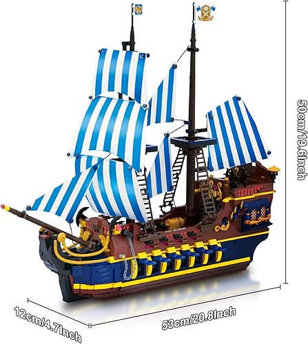 Miniatura 7 de YESHIN Kit de bloques de construcción modelo de barco piratas, MOC Sailboat Model Construction Set to Build, regalo para niños de 8 años + + adultos