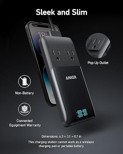 Miniatura 4 de Anker Prime - Estación de carga USB C 6 en 1, 140 W para trabajo y viajes, cable de extensión desmontable, 5 pies, 6 puertos, iPhone 1515 Plus15