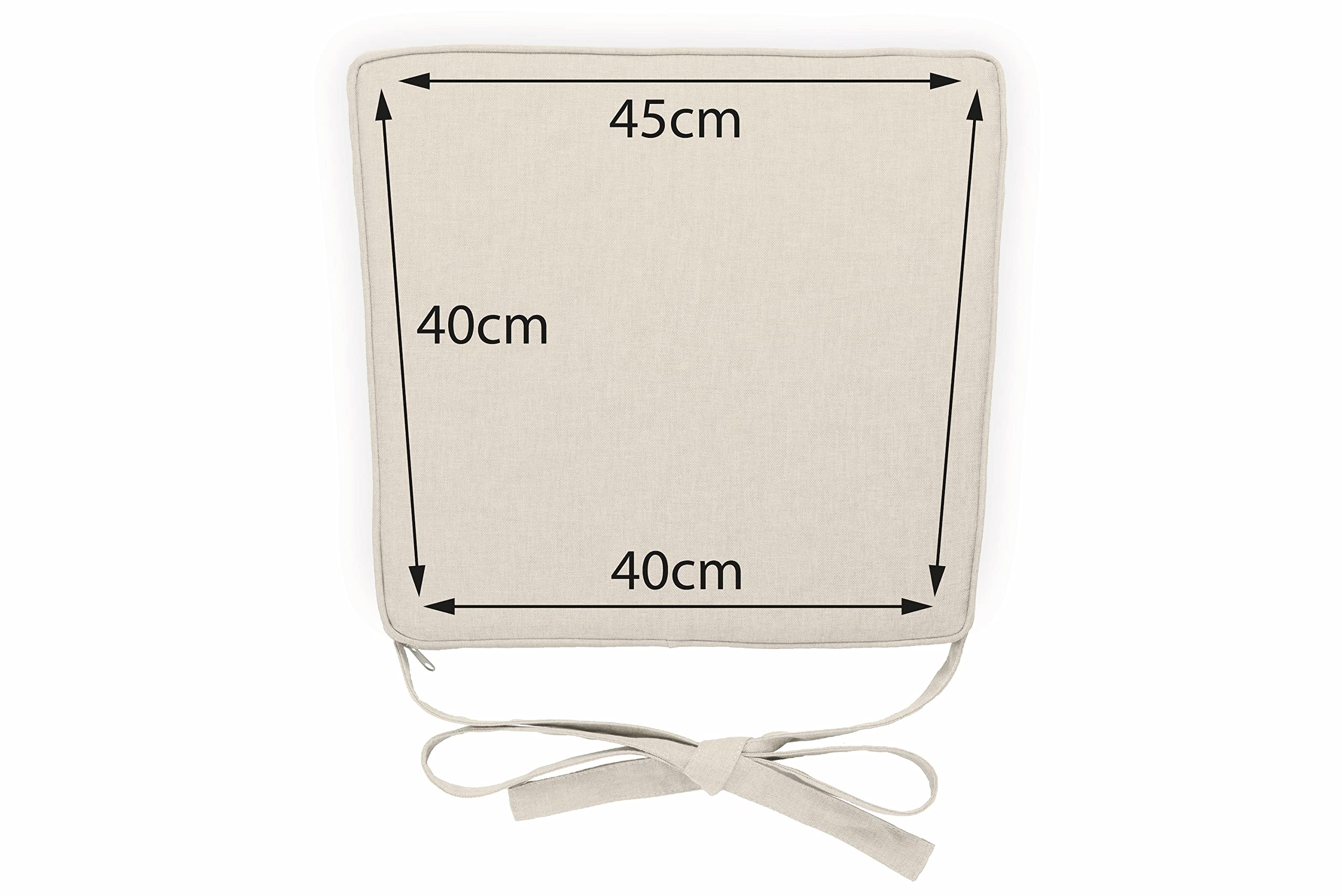 sunnypillow Lot de 4 coussins, pour chaise en rotin, 40 x 45 x 5 cm, rembourrés, avec rubans, pour l'intérieur et l'extérieur, écru