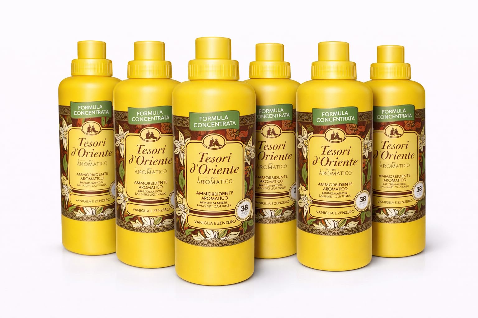 Tesori d'Oriente Vaniglia & Zenzero Ammorbidente – Confezione da 6 pezzi – 760 ml – Totale 4560 ml – Vaniglia & Zenzero – Ammorbidente concentrato Veltao Set