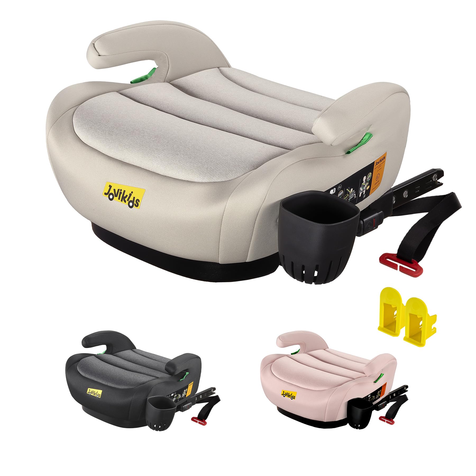 Jovikids Sitzerhöhung Auto Kinder ISOFIX, ECE R129 Kindersitzerhöhung 125-150cm, Verdickter Stoffbezug & Isofix Einführhilfe, Leicht Waschbar