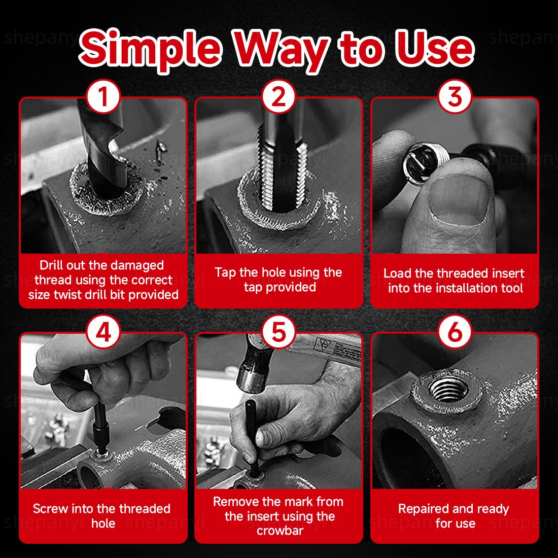 131 Pezzi Kit Riparazione filettature, Kit Riparazione filettature con Inserti M5 M6 M8 M10 M12, Manicotti, Set Helicoil, Utensili per Riparazione filettature, Punte, Manicotti