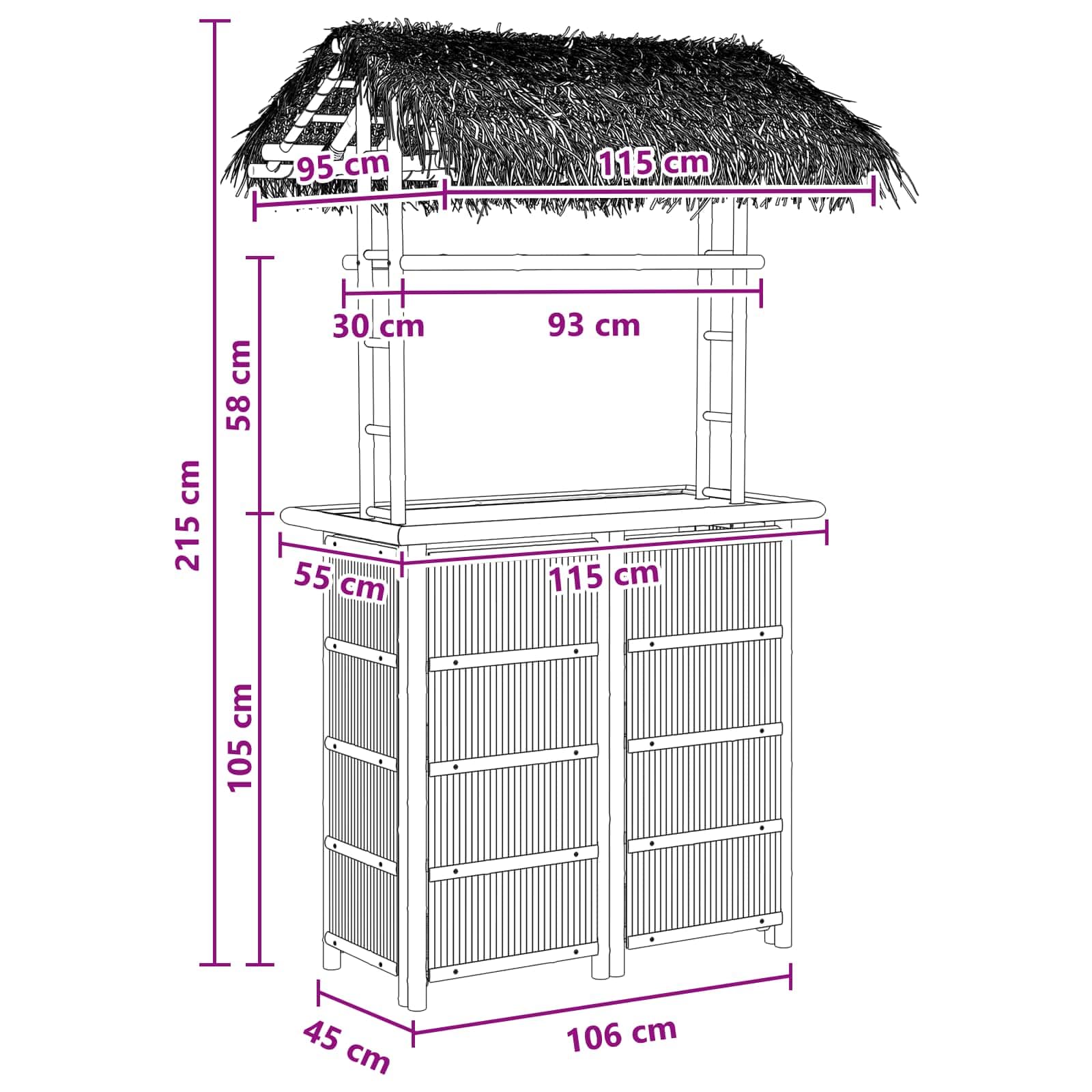 vidaXL Table de bar extérieure Naturel 115 x 95 x 215 cm Bambou, Table de bar tendance, résistante, pour l'extérieur, parfaite pour soirées d’été, jardin, déco écolo et minimaliste