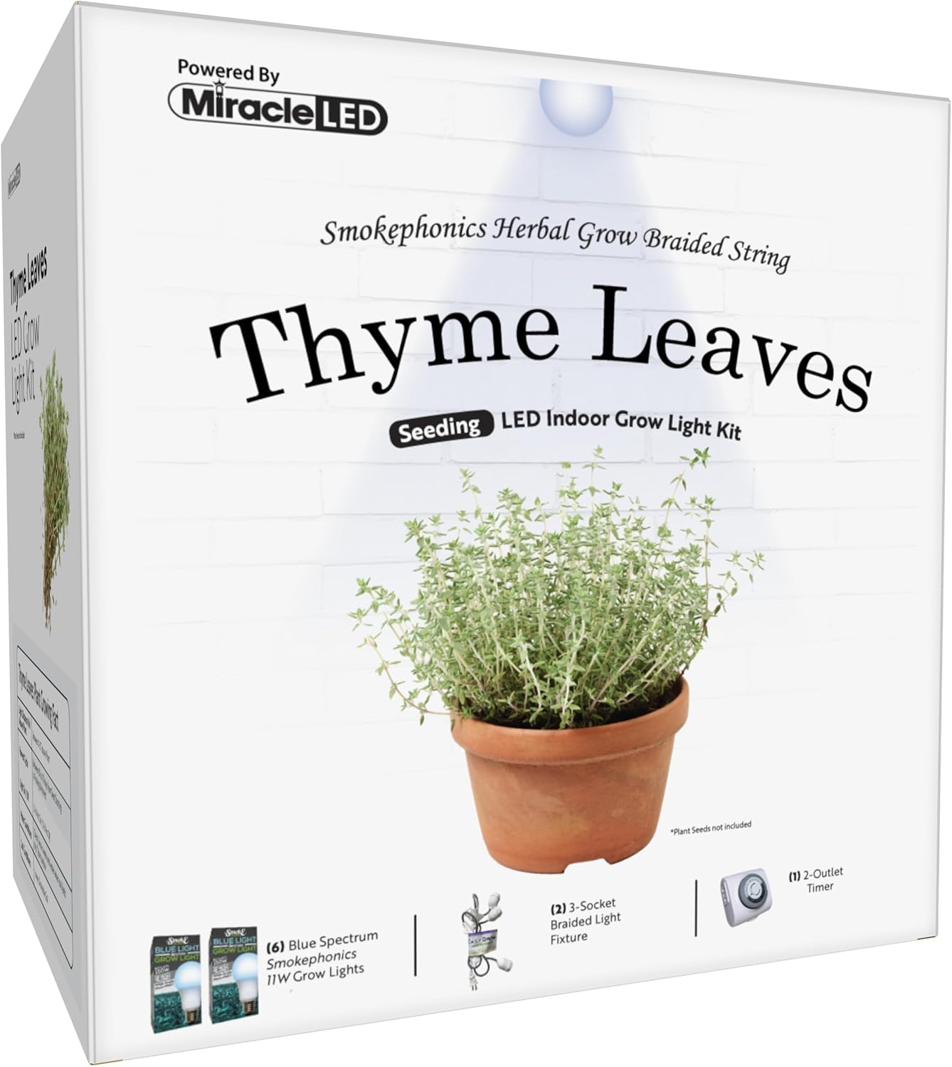 Miracle LED SmokePhonics Thyme Starter, Braided 3-Socket Blue Spectrum Grow Light Kit (2-Pack)
