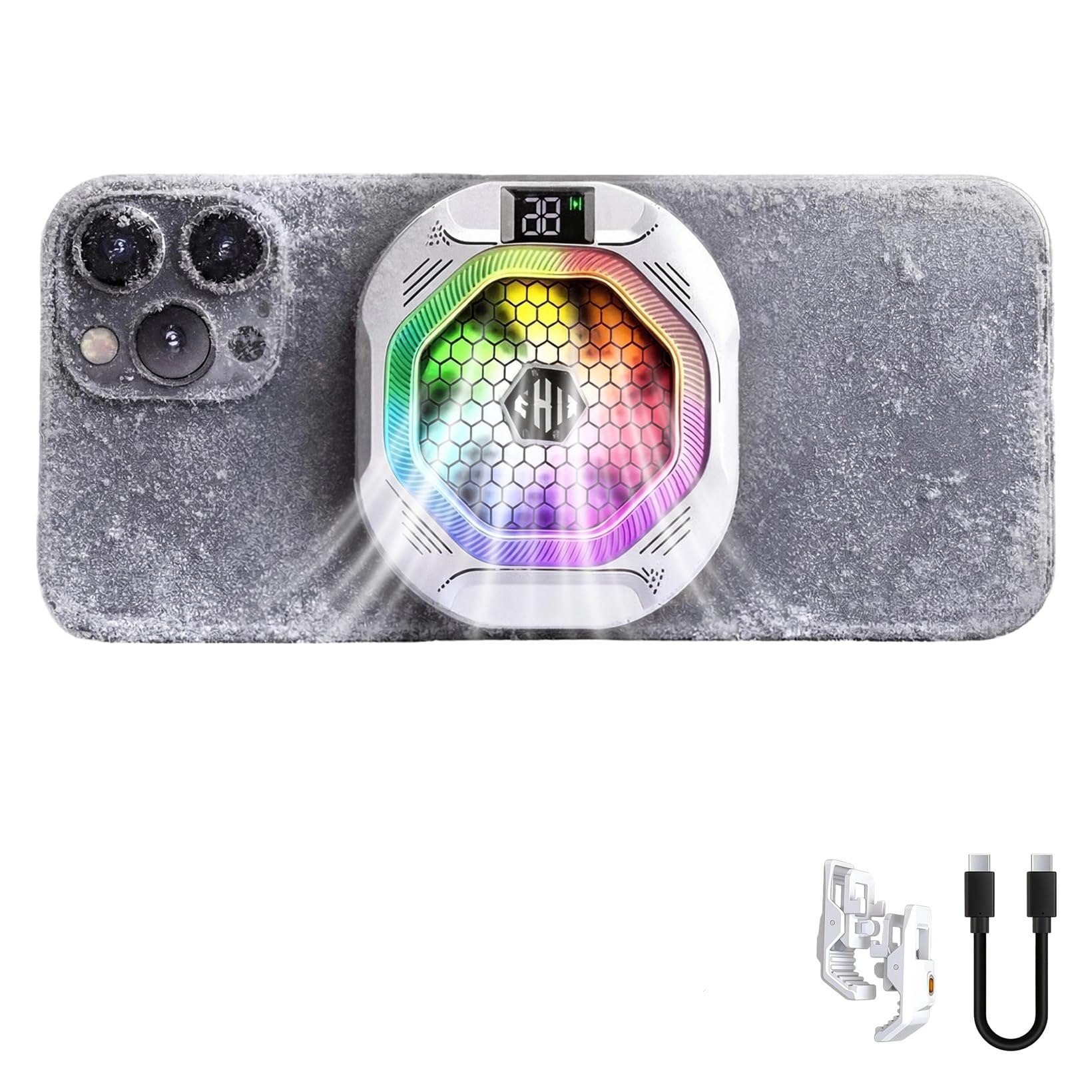 Refroidisseur magnétique pour téléphone portable, semi-conducteur avec RVB, affichage numérique de la température et de la puissance électrique - 4 niveaux réglables, refroidisseur portable pour les